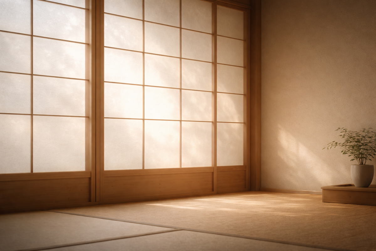 障子を通して差し込むやわらかな朝の光