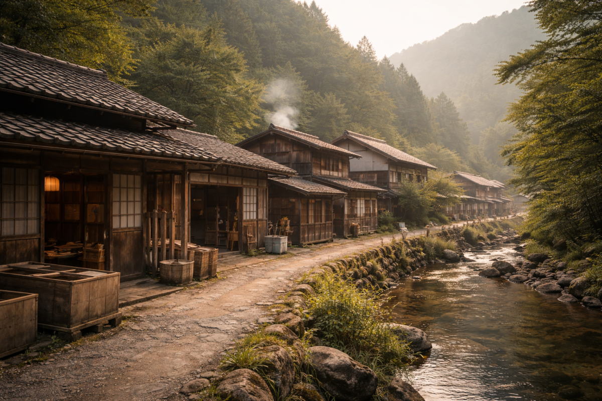 紙の里を思わせる静かな町並み